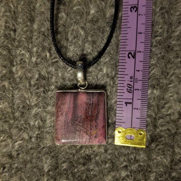 Porcelain jasper gemstone pendant, silver plate, black cord, artisan made, new - Picture 4 of 4